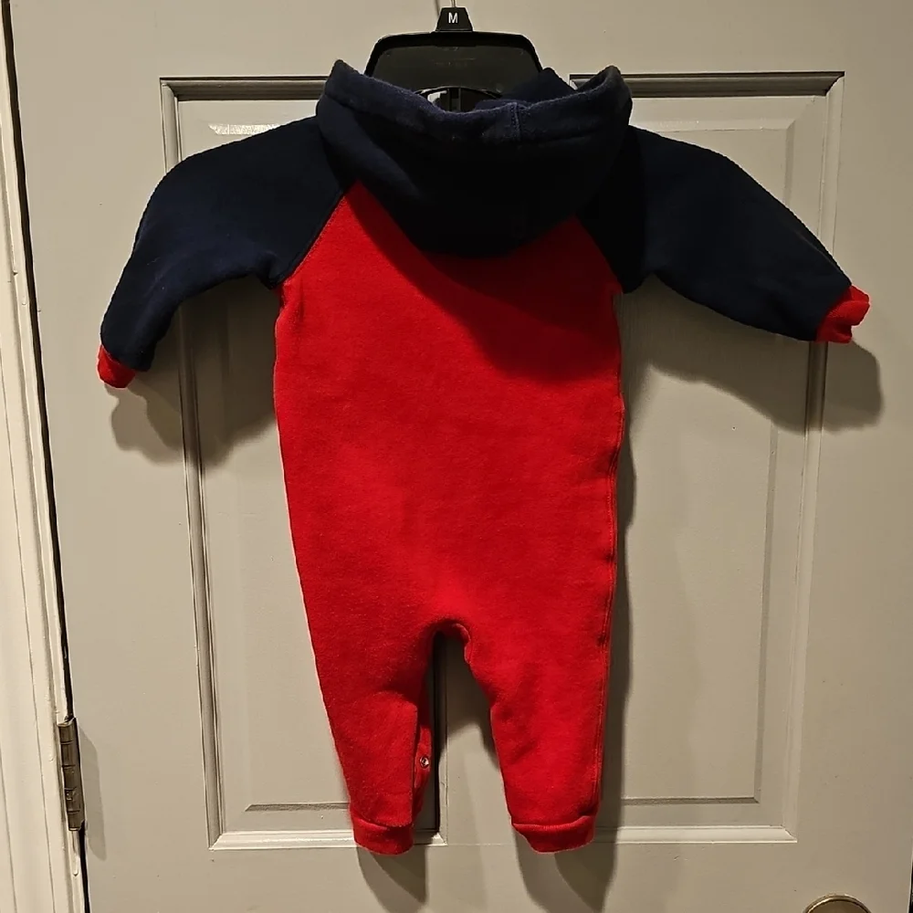 VINTAGE Polo Ralph Lauren Kids Baby Red Navy Sweatsuit One Piece 9 Month Jumper